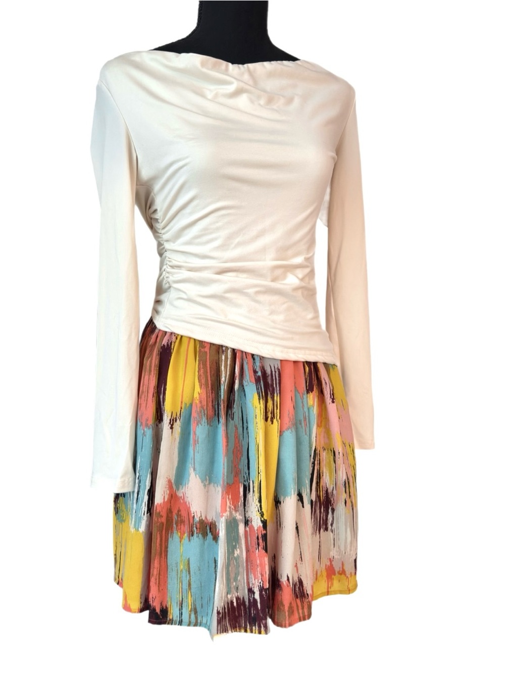 FOREVER 21 BOUTIQUE ~ Multi-Color Abstract Skirt w/Side Zipper Fully Lined